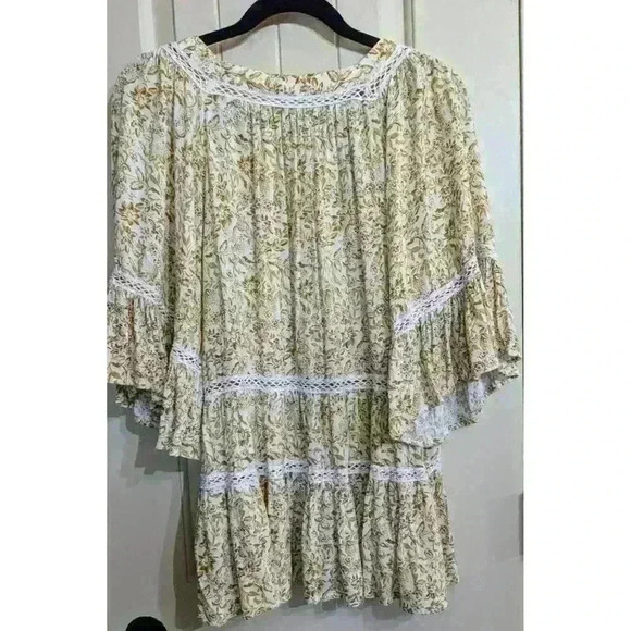 Free People Talk About It Tunic Boho Top Sz XS OB908667 Ivory Gold Boho Crochet - Picture 3 of 10